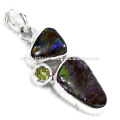 Designer Ammolite E Peridot Gemstone 925 Pingente De Pingente De Prata Sólido